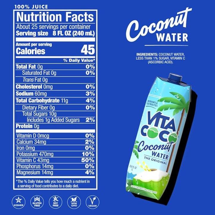 Vita Coco Coconut Water,33.8 Oz Pack of 12
